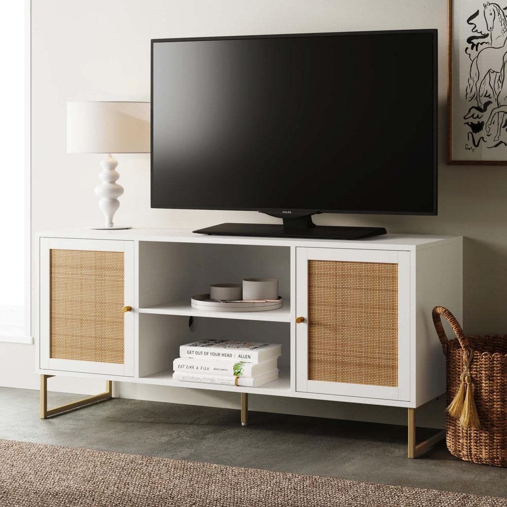 Nathan James Mina TV Stand for TVs up to 55”, White/Gold