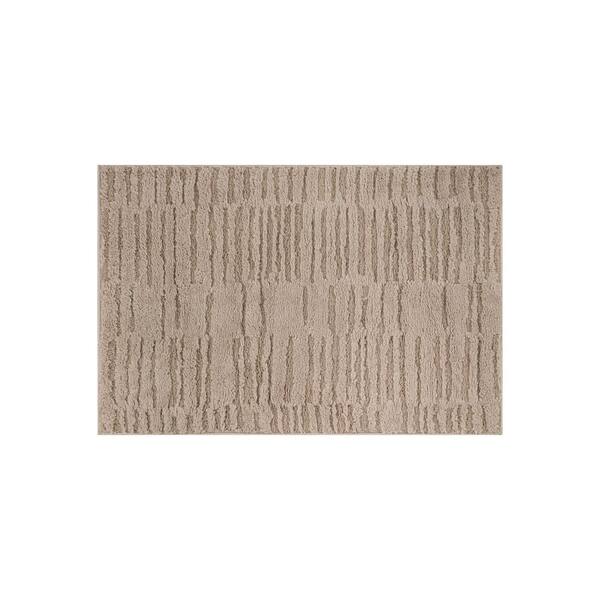 Horizontal Dash Texture Power Loomed Soft Shag High-Low Indoor 2 ft. x 4 ft. Beige Area Rug