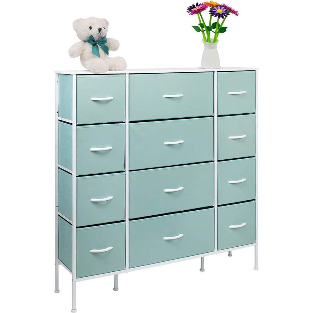 Aqua 12-Drawer Fabric Dresser with Steel Frame