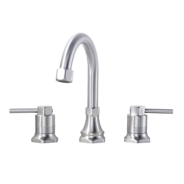 8 in. Widespread Double Handle High Arc Bathroom Faucet with Drain Kit Included in Brushed Nickel