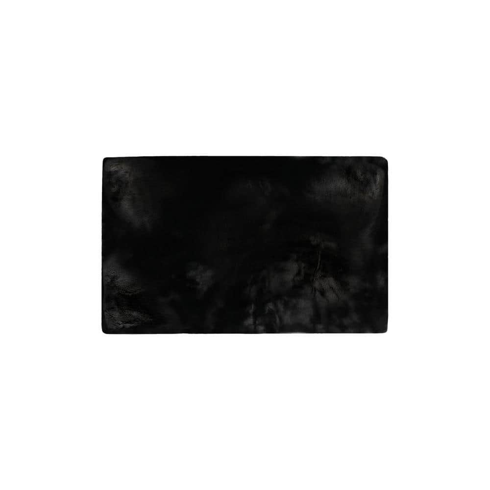 Luxe Faux Fur Luxe Faux Rabbit Fur Black 3 ft. x 5 ft. 25 mm Pile