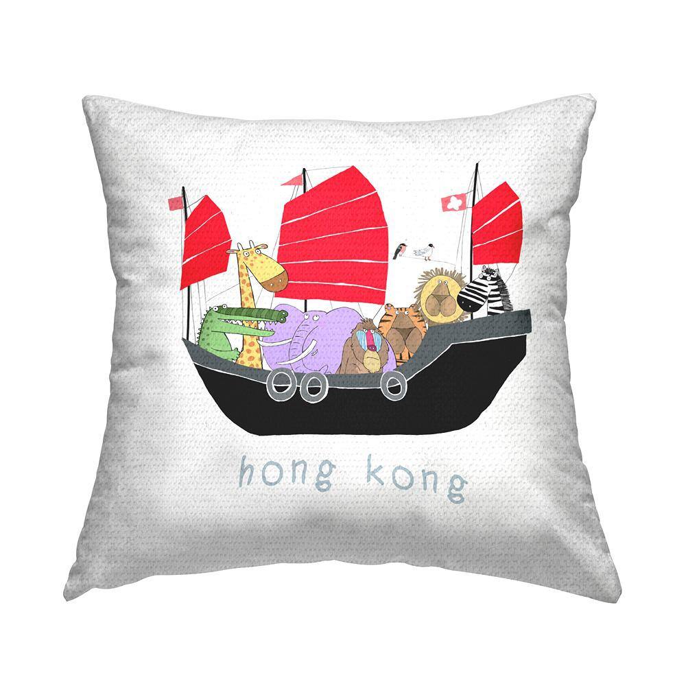Hong Kong Wildlife Animals Boat Multi-Color Square Outdoor Throw Pillow price history on PriceWatchPro