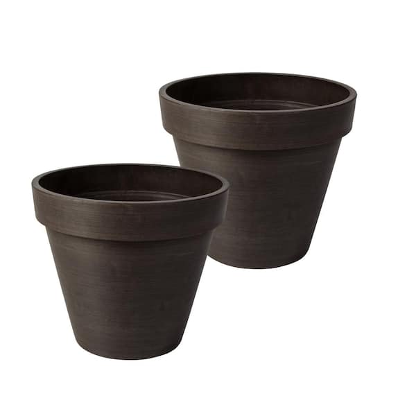 Algreen Valencia 6 in. Round Banded Spun Chocolate Polystone Planter (2-Pack)