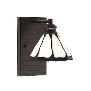 Albany 1-Light Espresso 7 in. Wall Sconce with Pearl & Black Flair Art Glass Shade