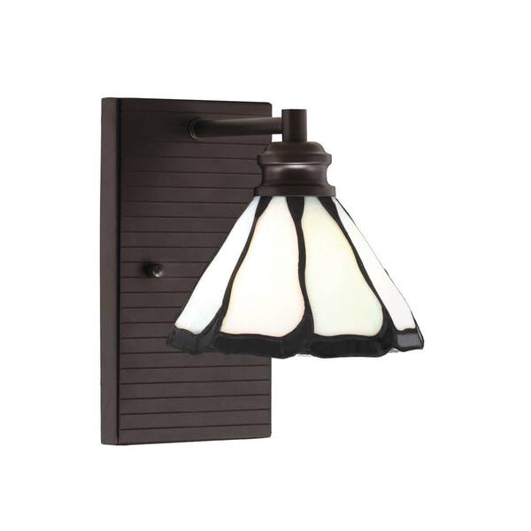 Unbranded Albany 1-Light Espresso 7 in. Wall Sconce with Pearl & Black Flair Art Glass Shade