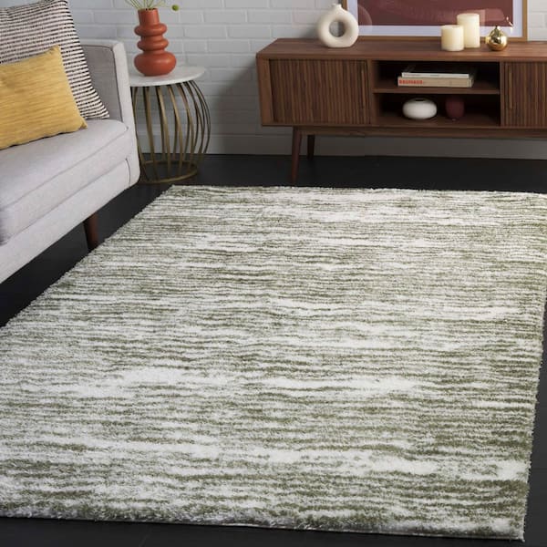 Tahoe Shag 8 ft. x 10 ft. Ivory/Green Distressed Area Rug