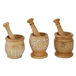 Brown Wood Country Cottage Mortar and Pestel (Set of 3)
