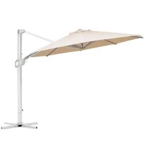 11 ft. Aluminum Patio Offset Umbrella Outdoor Cantilever Umbrella, 360° Rotation Device in Beige