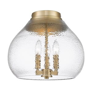 Ariella 13.75 in. 3-Light Brushed Champagne Bronze and Hammered Clear Glass Semi-Flush Mount
