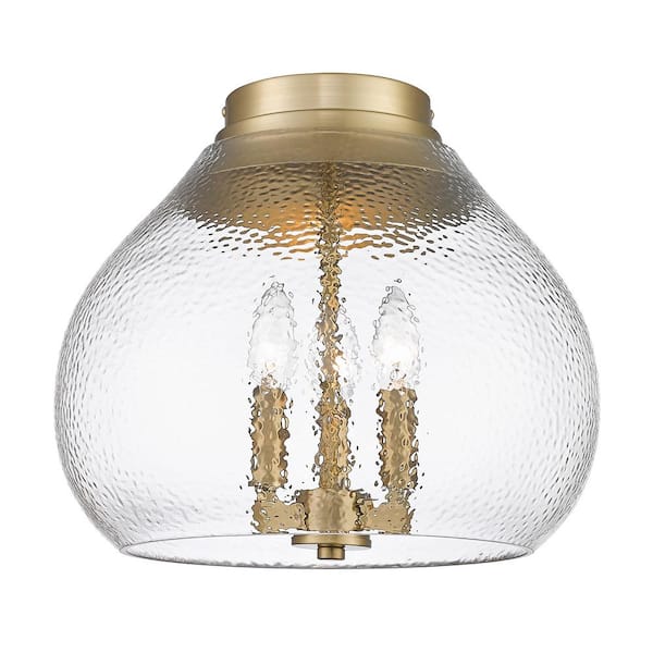 Golden Lighting Ariella 13.75 in. 3-Light Brushed Champagne Bronze and Hammered Clear Glass Semi-Flush Mount