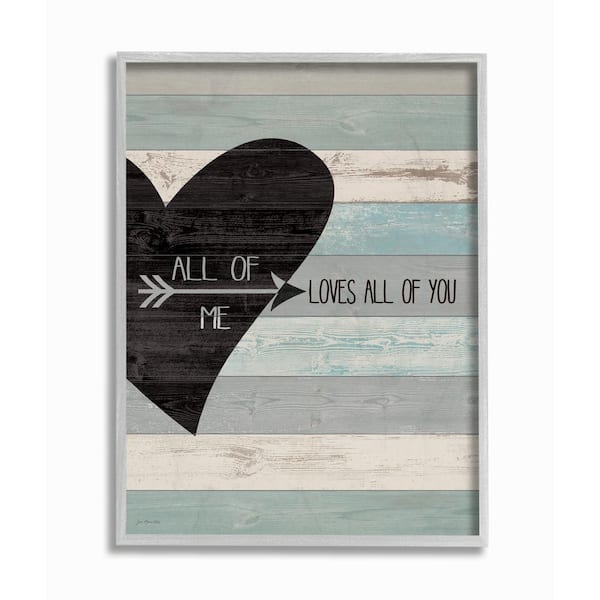 Stupell Industries 16 in. x 20 in. "All of Me Loves All Of You Distressed Heart" by Jo Moulton Framed Wall Art