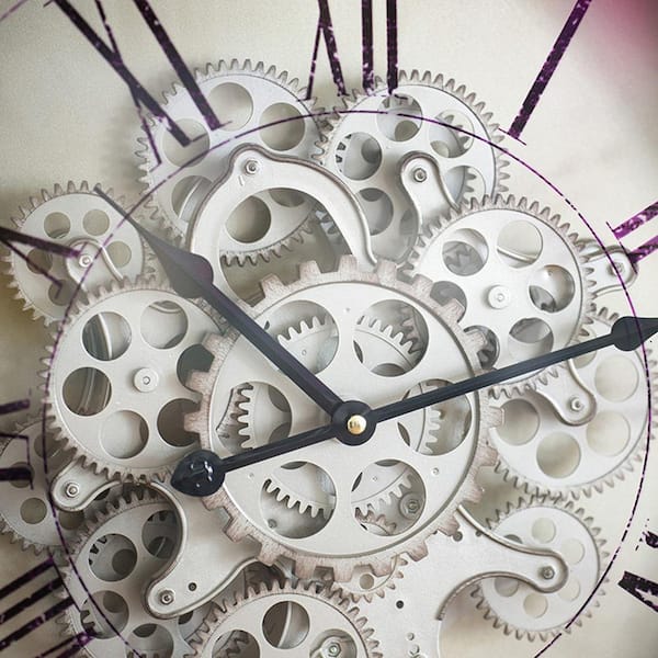 80x80cm Square Modern Moving Gears Wall Clock - Grey With Silver