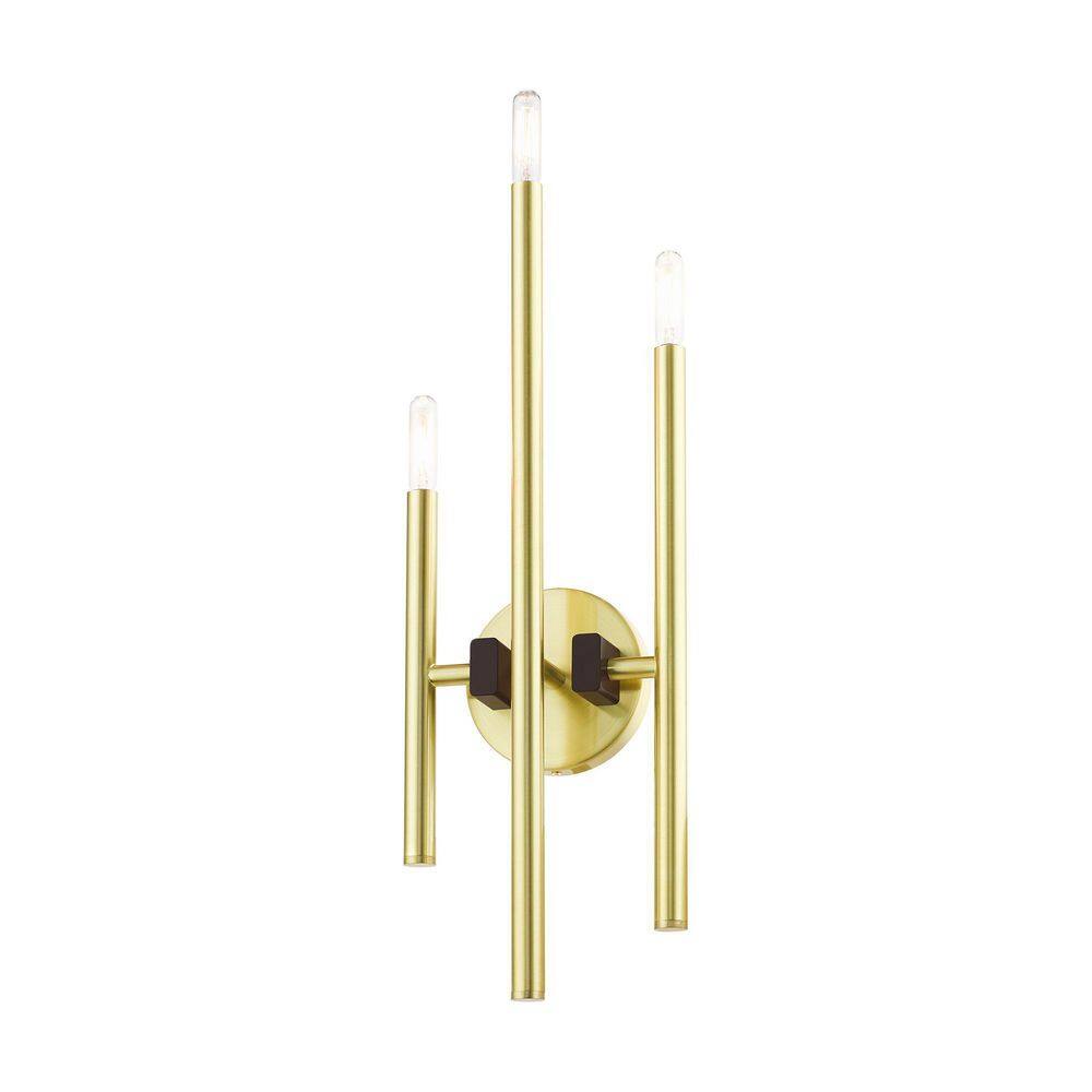 Denmark Satin Brass 3-Light Wall Sconce with Bronze Accents