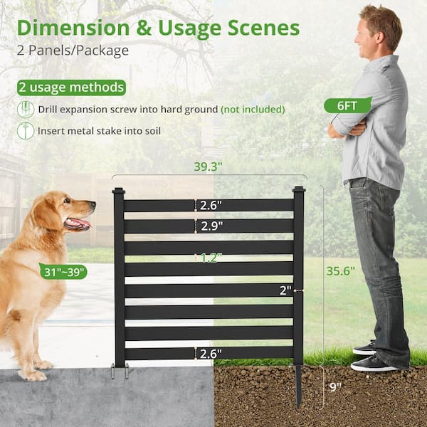 LUE BONA Ares 38 in. x 46 in. Black Garden Fence W/Post And