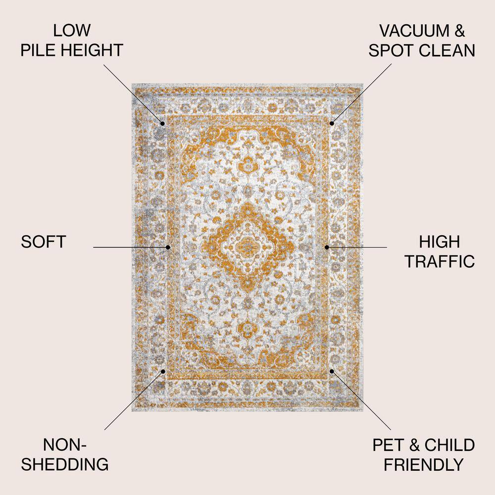 Indhira Ornate Orange and Cream Medallion Rectangular Rug