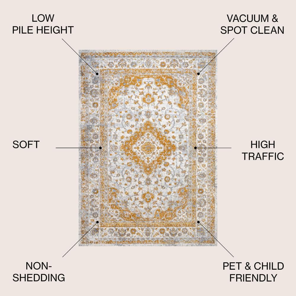 Indhira Orange and Cream Medallion 9' x 12' Synthetic Area Rug