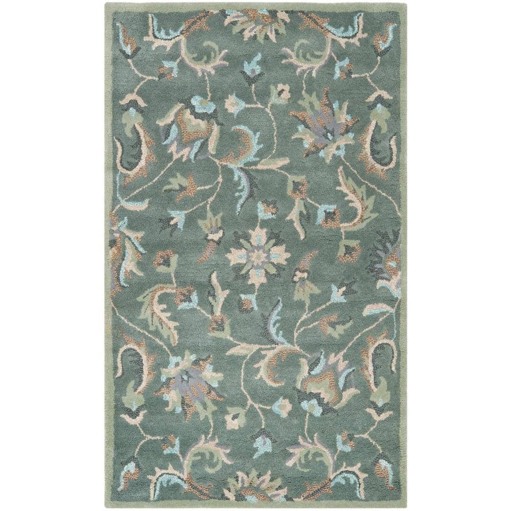 Gray Floral Handmade Wool Tufted Area Rug, 3' x 5'