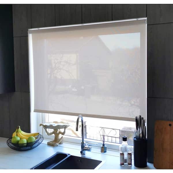 iFit Cut-to-Size 65.5 in. W x 73 in. L Tan Cordless Solar Screen Roller Shade
