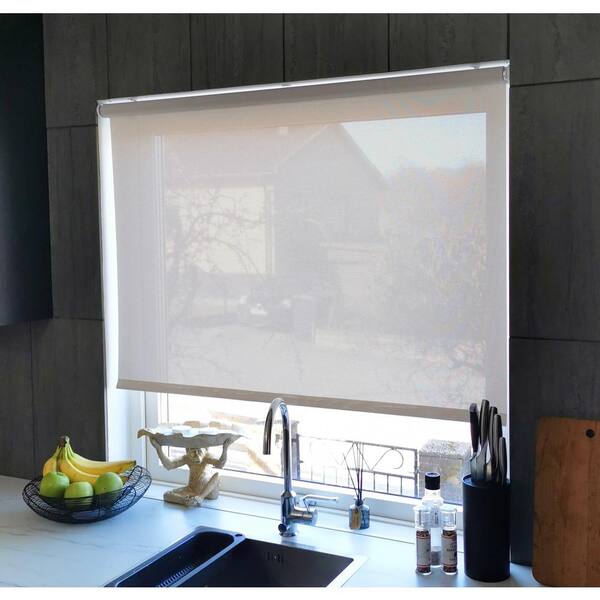 iFit Cut-to-Size 71.5 in. W x 73 in. L Tan Cordless Solar Screen Roller Shade