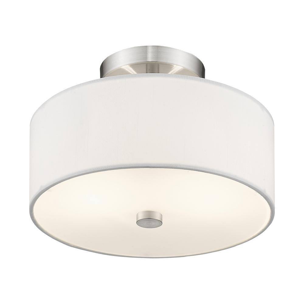 Elegant Brushed Nickel Drum Shade Semi-Flush Mount Light