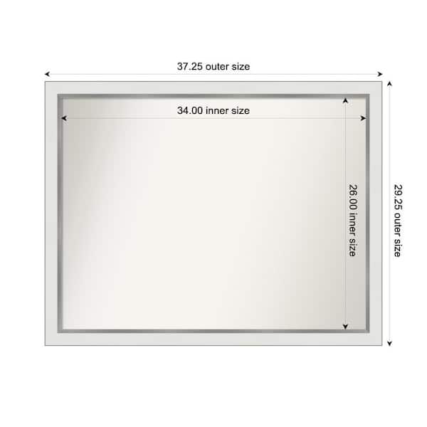 Amanti Art Medium Rectangle Satin White Silver Casual Mirror (29 in. H x 37 in. W)