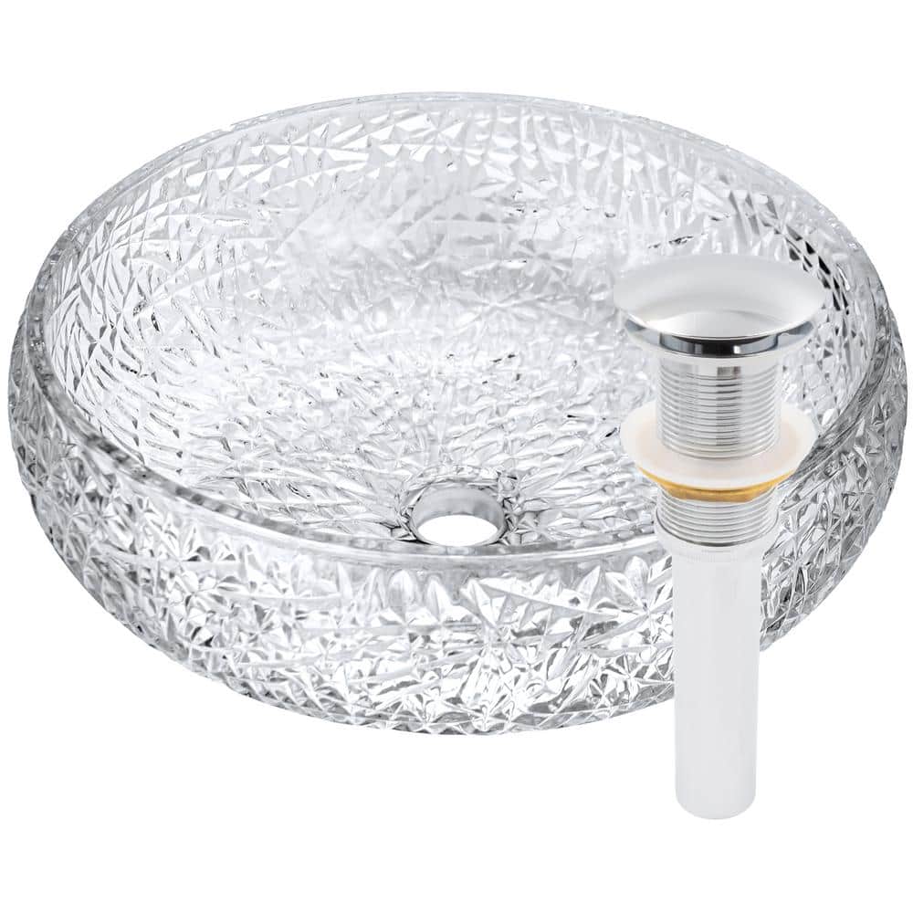 Diamante 16.5 in. Vessel Bathroom Sink Diamond in Clear Crystal Glass with Drain in Chrome price history on PriceWatchPro