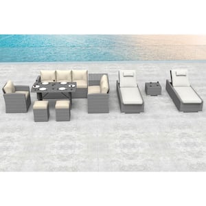 Aria Venice 10-Piece Wicker Patio Conversation Set with Beige Cushions