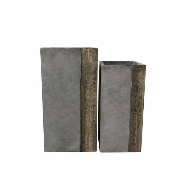KANTE Kante Set of 2 Lightweight Concrete Modern Tall Square Outdoor Planters, 28 and 24 in. Tall, Lodgepole