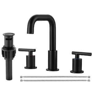 8 in. Widespread Double Handle Bathroom Faucet with Pop Up Drain and cUPC Certified Supply Lines in Matte Black