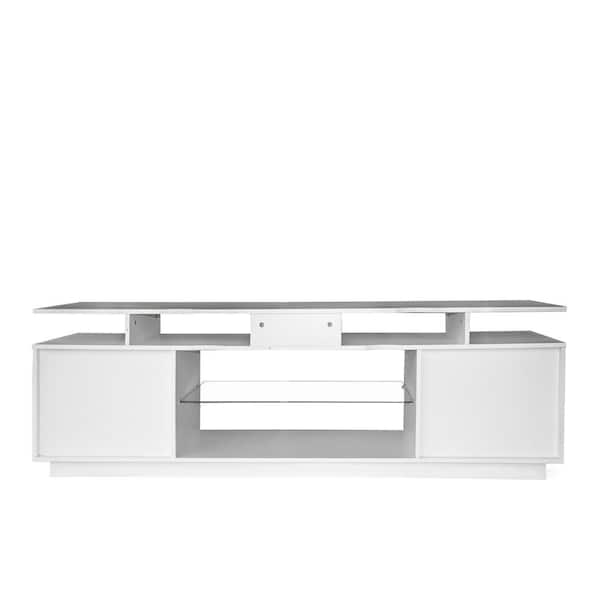 Tidoin White Wood TV Stand Fits TVs up to 80 in. with 2Doors JSYDW3