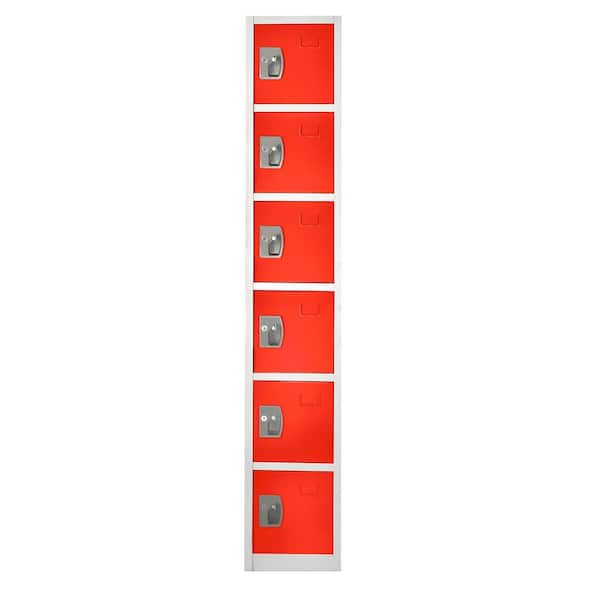 629-Series 72 in. H 6-Tier Steel Key Lock 6-Shelf Storage Locker Free Standing Cabinets for Home, School, Gym in Red