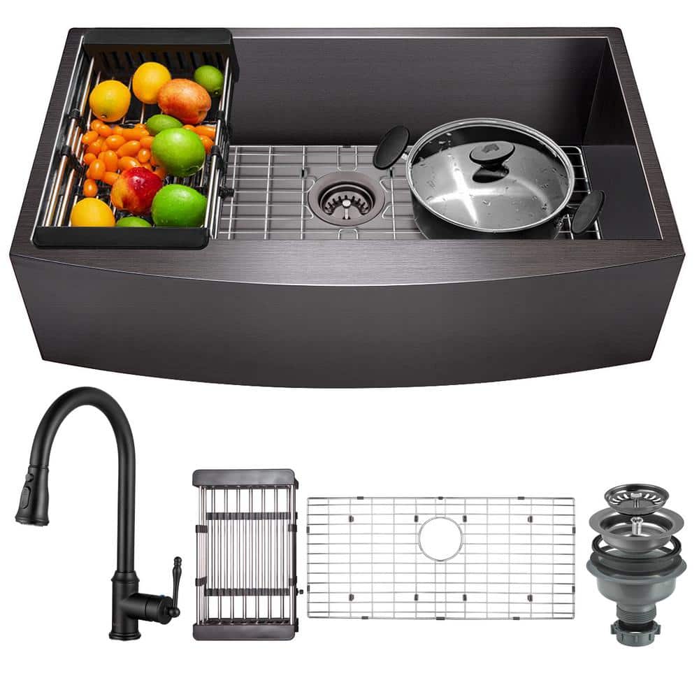 All-in-One Matte Black Finished Stainless Steel 30 in. x 20 in. Farmhouse A