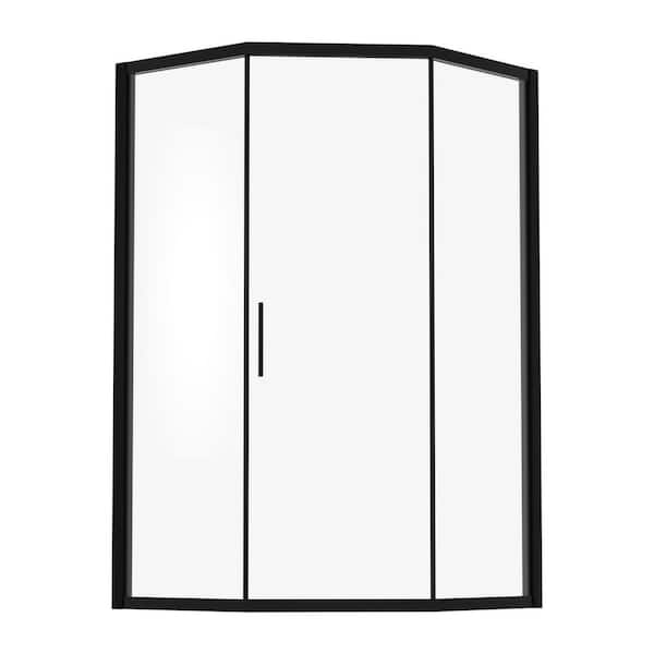 42 in. x 76 in. Neo Angle Interior Sliding Framed Corner Shower Enclosure in Matte Black with 5/16 in. Tempered Glass