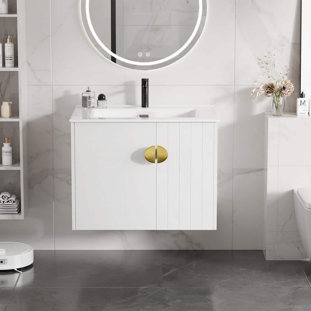 23.8 in. W x 18.5 in. D x 20.7 in. H Floating Bath Vanity in White with Whi