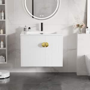 23.8 in. W x 18.5 in. D x 20.7 in. H Floating Bath Vanity in White with White Ceramic Top Basin, Wall Mounted