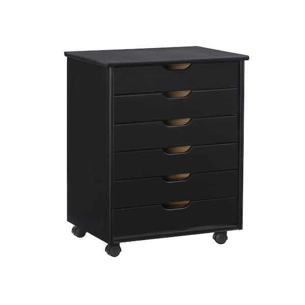 Linon Home Decor McLeod Black Six Drawer Wide Rolling Accent Cabinet