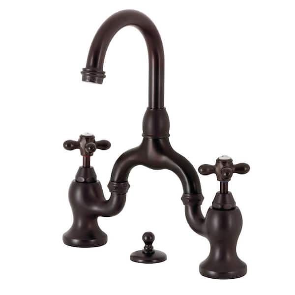 Kingston Brass English Country Bridge 8 in. Widespread 2-Handle Bathroom Faucet with Brass Pop-Up in Oil Rubbed Bronze