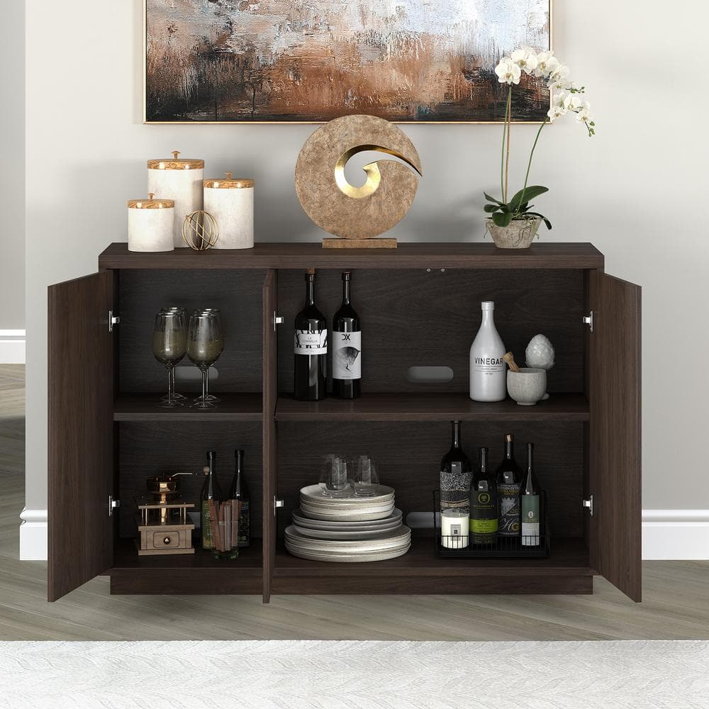 Alder Brown Rectangular Fluted Accent Table with Plinth Base