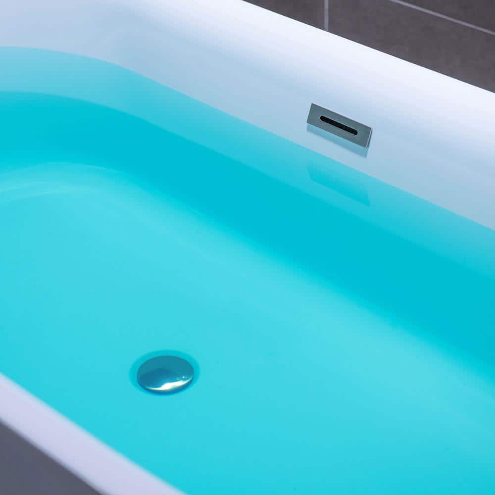 White Acrylic Freestanding Oval Soaking Bathtub with Brushed Nickel Drain