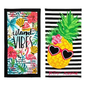 Island Vibes and Chill Pineapple Cotton 2-Piece Beach Towel Set
