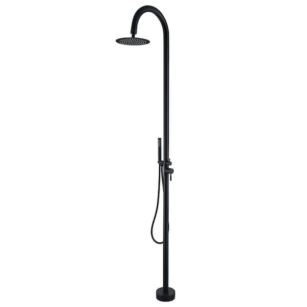 Double Handle 1-Spray Outside Floor Mount Freestanding Shower Faucet 1.8 GPM with Ceramic Disc Valves in Matte Black