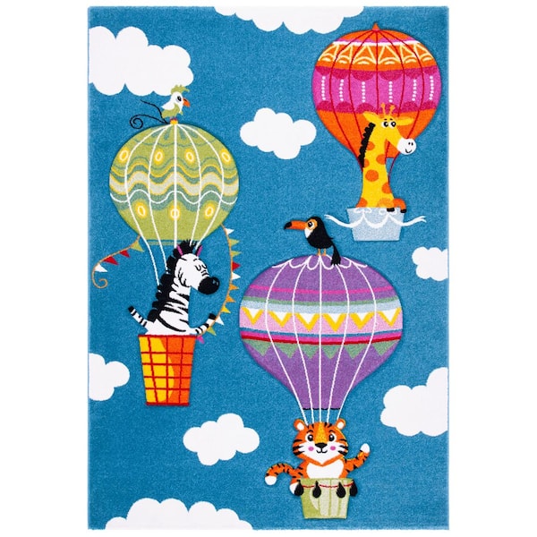 Carousel Kids 5 ft. x 8 ft. Blue/Green Hot Air Balloon Area Rug