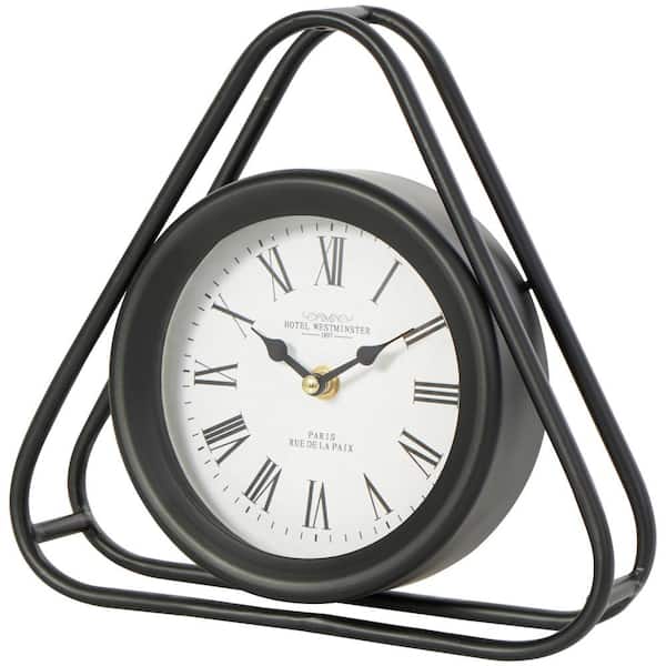 Litton Lane 10 in. x 10 in. Black Metal Geometric Clock with Open Triangular Frame