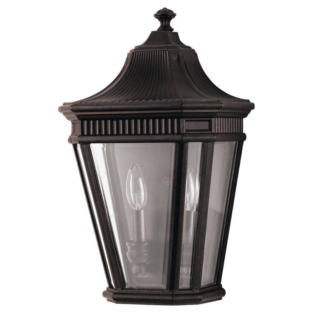 Grecian Bronze 2-Light Outdoor Wall Lantern with Clear Beveled Glass
