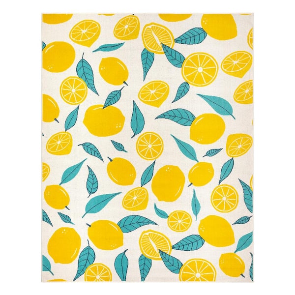 Gertmenian Jona Yellow 9 ft. x 13 ft. Lemons Floral Indoor/Outdoor Area Rug