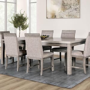 Burnett Transitional Stone-Gray Wood 90 in. 4 Legs Expandable Dining Table (Seats 8)