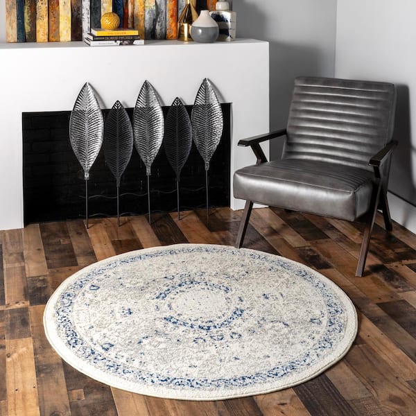 Minta Modern Persian 5 ft. Blue Round Indoor Area Rug