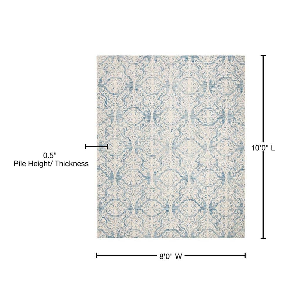 Handmade Blue Ivory Wool Floral 8' x 10' Area Rug