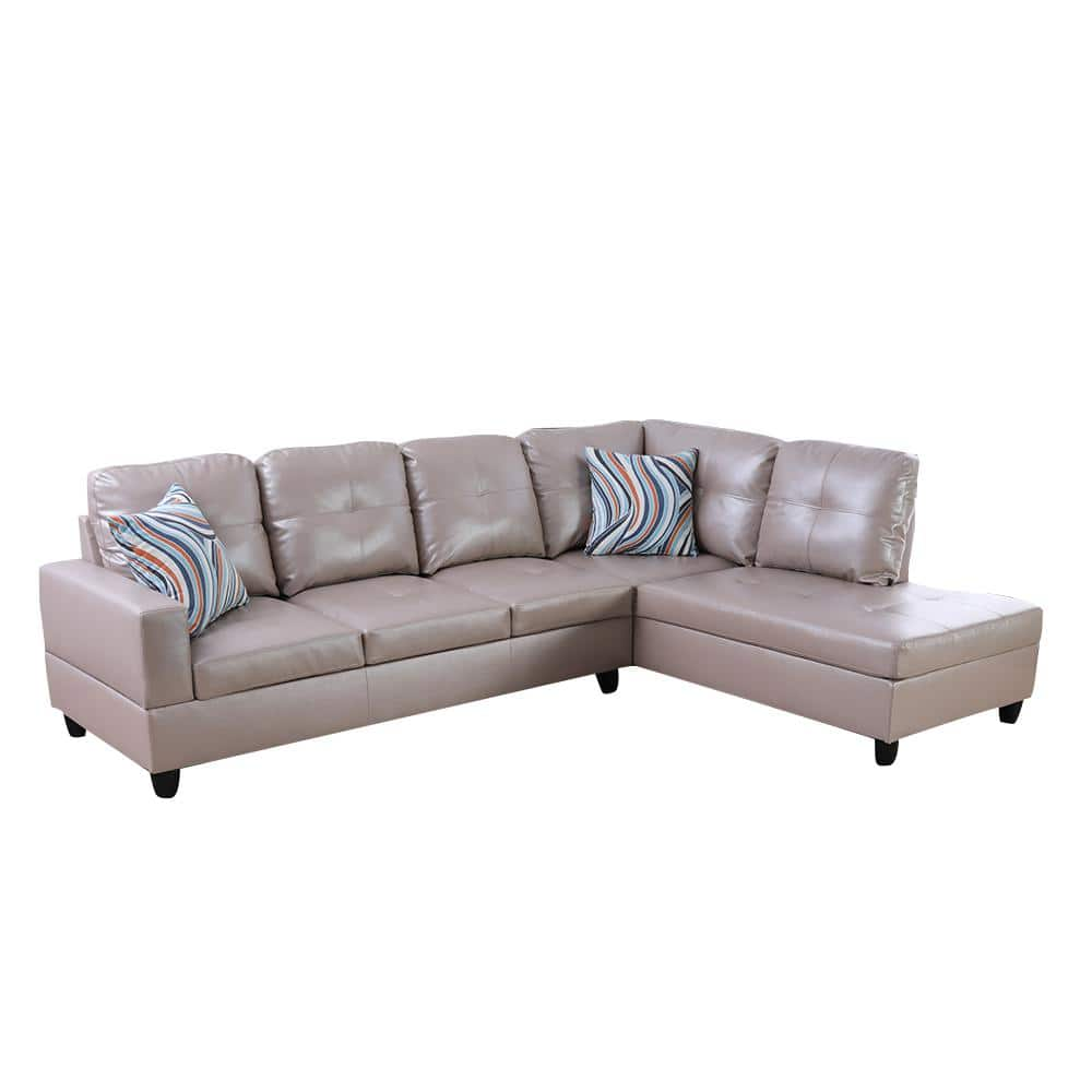 103.50 in. W Square Arm 2-piece Faux Leather L Shaped Modern Right Facing Sectional Sofa Set in Beige -  Star Home Living, SH9512B-2