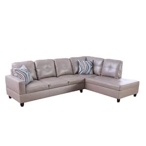 103.50 in. W Square Arm 2-piece Faux Leather L Shaped Modern Right Facing Sectional Sofa Set in Beige